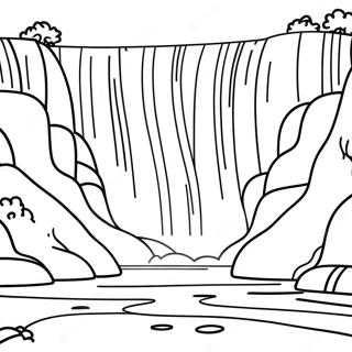 Majestic Waterfall with Rainbow Coloring Page | Realistic Waterfall coloring page