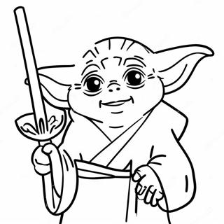 Funny Yoda with Lightsaber Coloring Page | Yoda coloring page