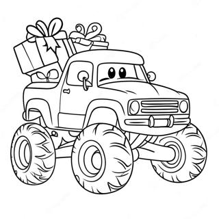 Weihnachts-Monstertruck mit Geschenken Ausmalbild | Weihnachts-Monstertruck Ausmalbild
