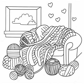 Cozy Knitting Scene Coloring Page | Knitting coloring page