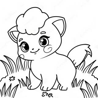 Cute Vulpix Playing in the Grass Coloring Page | Vulpix coloring page