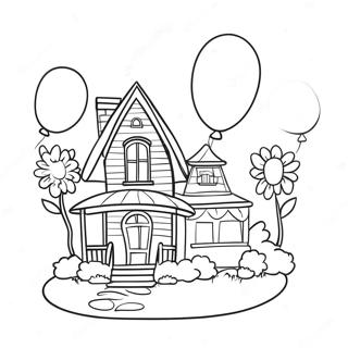 Colorful Up House with Balloons Coloring Page | Up House coloring page