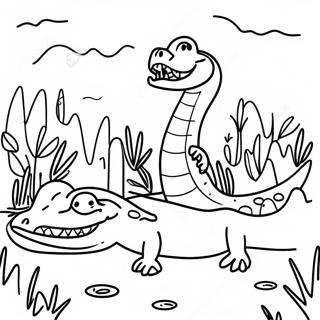 Swamp Scene with Alligators Coloring Page | Swamp coloring page