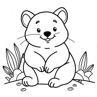 Cute Wombat Sitting Coloring Page | Wombat coloring page