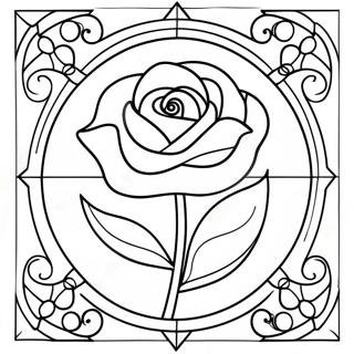 Die Schöne und das Biest Buntglas Rose Ausmalbild | Die Schöne und das Biest Buntglasrose Ausmalbild