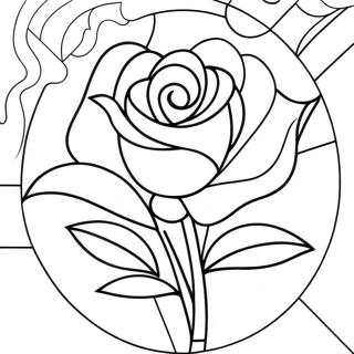 Elegante Buntglas Rose Ausmalbild | Die Schöne und das Biest Buntglasrose Ausmalbild