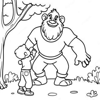 Friendly Giant Playing with Kids Coloring Page | Giants Kid coloring page