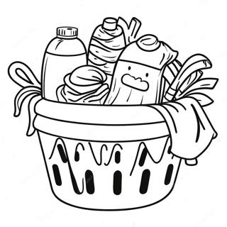 Laundry Basket Overflowing with Clothes Coloring Page | Laundry coloring page