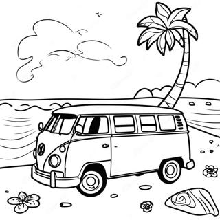 Colorful Volkswagen Van on the Beach Coloring Page | Volkswagen Van coloring page