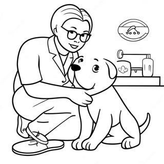Vet Tech Caring for a Puppy Coloring Page | Vet Tech coloring page