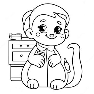 Cute Vet Tech with a Kitten Coloring Page | Vet Tech coloring page