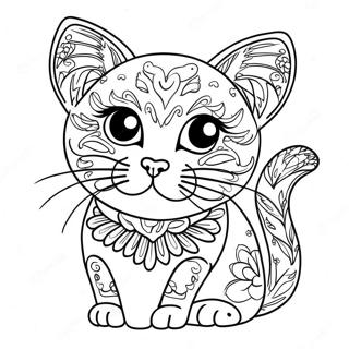 Sugar Skull Cat Coloring Page | Sugar Skull Cat coloring page