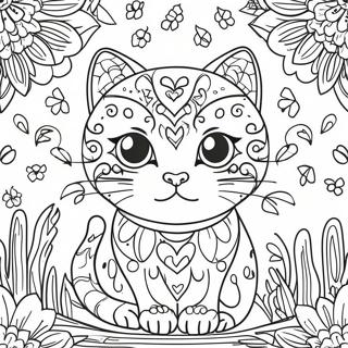 Colorful Sugar Skull Cat Coloring Page | Sugar Skull Cat coloring page