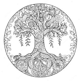 Elegantes Baum des Lebens Mandala Ausmalbild | Einzigartiger Lebensbaum für Erwachsene Ausmalbild
