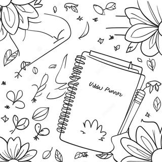 Cute Planner with Flowers Coloring Page | Planner coloring page