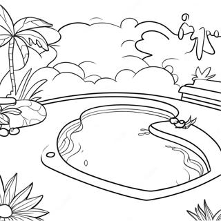 Colorful Pool Scene Coloring Page | Pool coloring page