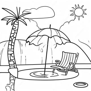 Sunny Day at the Pool Coloring Page | Pool coloring page