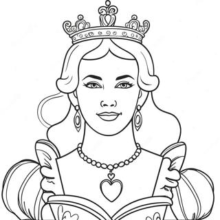 Page à colorier de l'élégante Reine de Cœur | Page de coloriage Reine de Coeurs