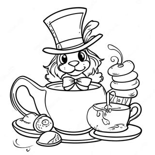 Whimsical Mad Hatter Tea Party Coloring Page | Mad Hatter coloring page