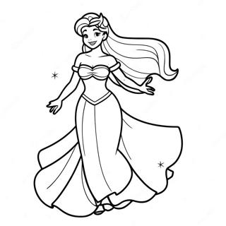 Ariel in a Sparkling Dress Coloring Page | Ariel Dress coloring page