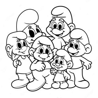 Happy Smurf Family Coloring Page | Smurfs coloring page