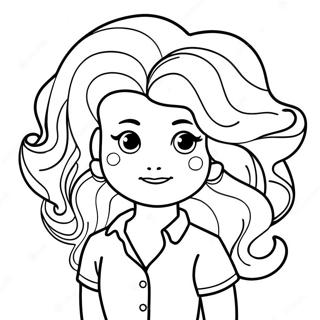 Cartoon Girl with Big Hair Coloring Page | Cartoon Girl coloring page