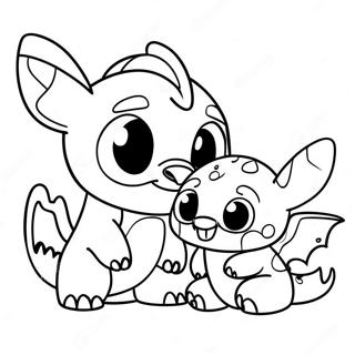Cute Stitch and Toothless Friends Coloring Page | Stitch and Toothless coloring page