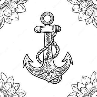 Elegant Anchor with Floral Designs Coloring Page | Unique Anchor for Adults coloring page