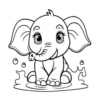 Cute Baby Elephant Splashing Water Coloring Page | Baby Elephant coloring page