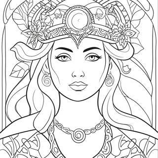Mystical Wiccan Goddess Coloring Page | Wiccan coloring page