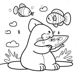 Simon's Cat with Playful Fish Coloring Page | Simon's Cat coloring page