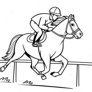 Page à colorier d'un jockey montant un cheval de course au galop | Page de coloriage Jockey de course