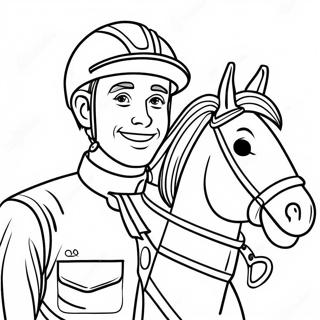 Page à colorier d'un jockey coloré avec un sourire gagnant | Page de coloriage Jockey de course