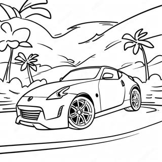 Nissan 370Z Racing Scene Coloring Page | Nissan 370Z coloring page
