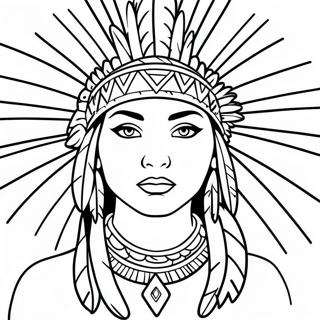Native American Woman with Feathered Headdress Coloring Page