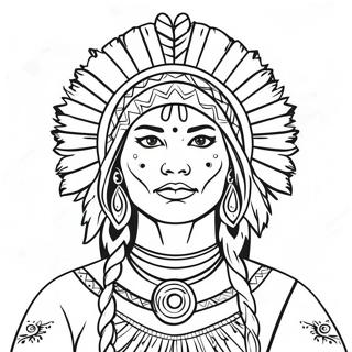 Elegant Native American Woman in Traditional Dress Coloring Page