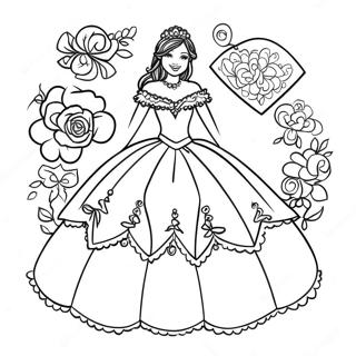 Elegant Quinceanera Celebration Coloring Page | Quinceanera coloring page