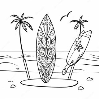 Colorful Surfboard on the Beach Coloring Page | Surf's Up coloring page
