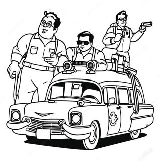 Ghostbusters Team in Ecto 1 Coloring Page | Ghostbusters Ecto 1 coloring page