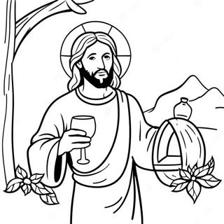 Jésus Transforme l'Eau en Vin à Colorier | Page de coloriage Jésus transforme l'eau en vin
