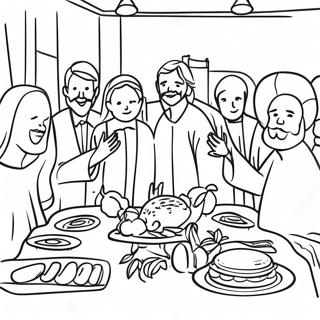 Festin de Mariage Coloré avec Jésus à Colorier | Page de coloriage Jésus transforme l'eau en vin