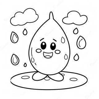 Cute Rain Drop with Smiling Face Coloring Page | Rain Drop coloring page