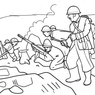 Trench Warfare WW1 Battlefield Scene Coloring Page | Trench Warfare WW1 coloring page