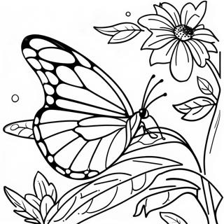 Colorful Monarch Butterfly in Garden Coloring Page | Monarch Butterfly coloring page