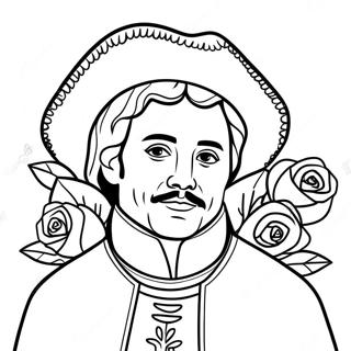 Colorful Juan Diego with Roses Coloring Page | Juan Diego coloring page