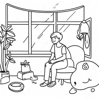 Chill Lofi Scene Coloring Page | Lofi coloring page