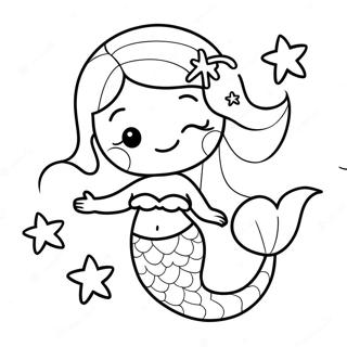 Cute Mermaid with Starfish Coloring Page | Mermaid Online coloring page