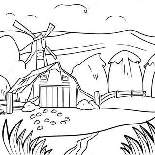 Farm Landscape Coloring Page | Farm for Adults coloring page