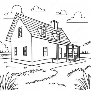 Charming Farmhouse Coloring Page | Farm for Adults coloring page