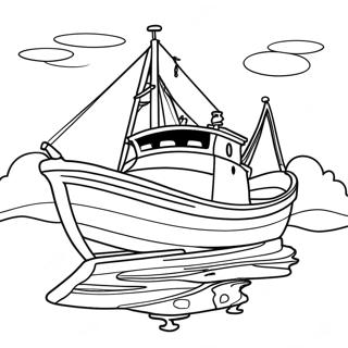 Fishing Boat on a Calm Sea Coloring Page | Fishing Boat coloring page